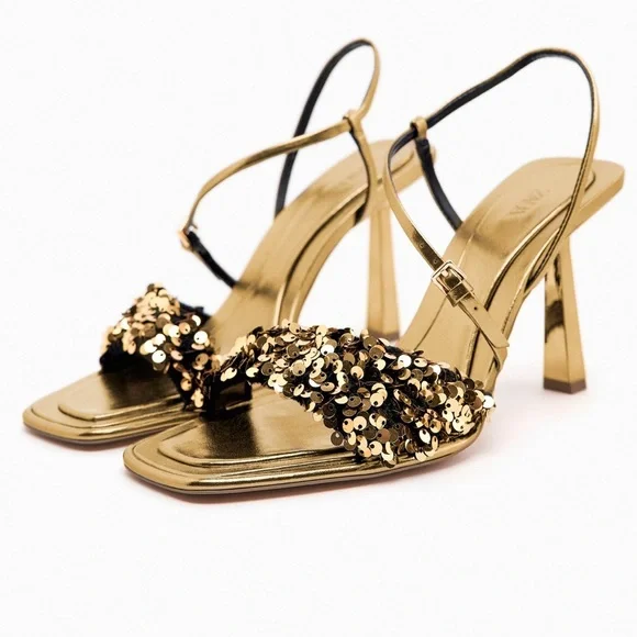 ZARA HIGH HEELED SEQUIN SANDALS